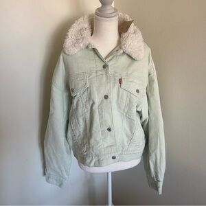 Levi’s Baby Cropped Corduroy Trucker Jacket Sherpa Lined Mint Green NWT